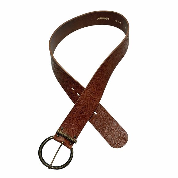 ANTONIAZZI Firenze Brown Tooled‎ Leather Wide Waist Belt - Picture 8 of 11